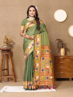 Vedant Vastram Women'S Mahendi Color Paithani Silk Blend Saree  1