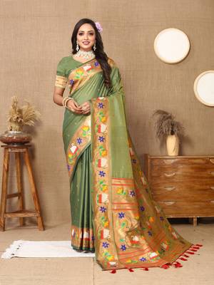 Vedant Vastram Women'S Mahendi Color Paithani Silk Blend Saree  3