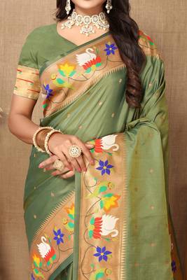 Vedant Vastram Women'S Mahendi Color Paithani Silk Blend Saree  6