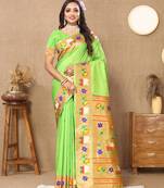 Vedant Vastram Women'S Parrot Color Paithani Silk Blend Saree 
