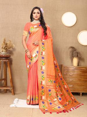 Vedant Vastram Women'S Peach Color Paithani Silk Blend Saree  1