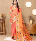 Vedant Vastram Women'S Peach Color Paithani Silk Blend Saree 