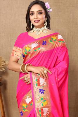 Vedant Vastram Women'S Pink Color Paithani Silk Blend Saree  6