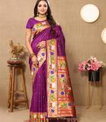 Vedant Vastram Women'S Purple Color Paithani Silk Blend Saree 