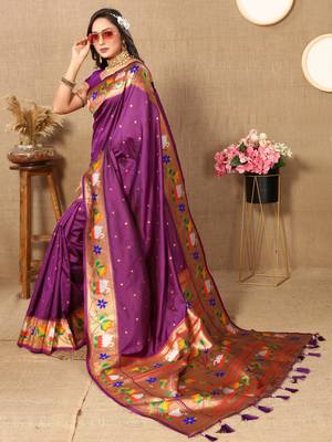 Vedant Vastram Women'S Purple Color Paithani Silk Blend Saree  4