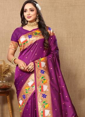 Vedant Vastram Women'S Purple Color Paithani Silk Blend Saree  6