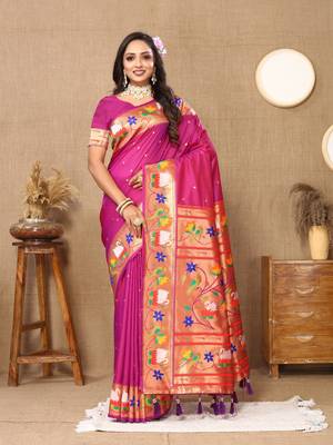 Vedant Vastram Women'S Rani Pink Color Paithani Silk Blend Saree  1
