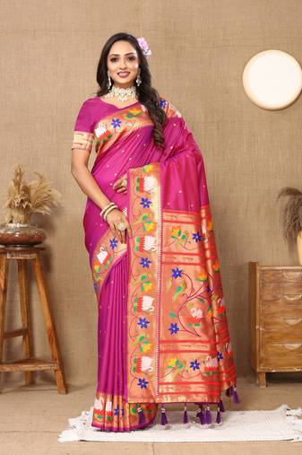 Vedant Vastram Women'S Rani Pink Color Paithani Silk Blend Saree 