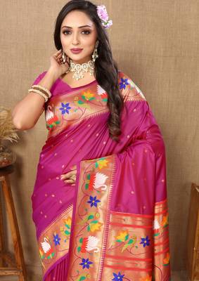 Vedant Vastram Women'S Rani Pink Color Paithani Silk Blend Saree  6