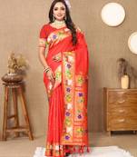 Vedant Vastram Women'S Red Color Paithani Silk Blend Saree 