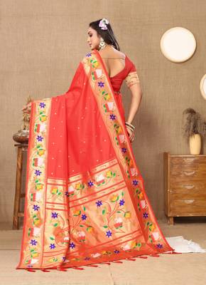 Vedant Vastram Women'S Red Color Paithani Silk Blend Saree  5