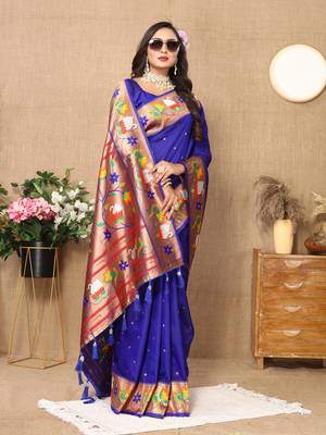 Vedant Vastram Women'S Royal Blue Color Paithani Silk Blend Saree  4