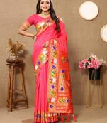 Vedant Vastram Women'S Tommeto Color Paithani Silk Blend Saree 