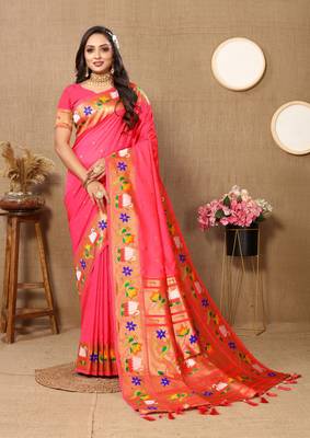 Vedant Vastram Women'S Tommeto Color Paithani Silk Blend Saree  3