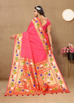 Vedant Vastram Women'S Tommeto Color Paithani Silk Blend Saree  5