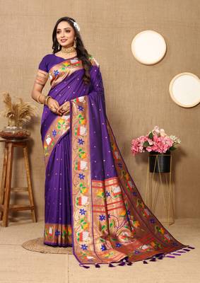 Vedant Vastram Women'S Violet Color Paithani Silk Blend Saree  3