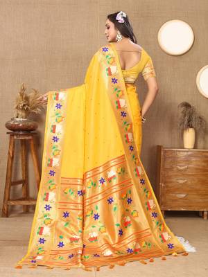 Vedant Vastram Women'S Yellow Color Paithani Silk Blend Saree  5