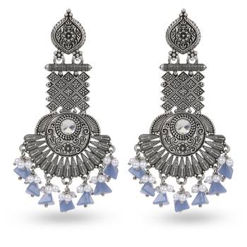 Traditional silver oxidised antique stylish zircon metal drops & danglers 1