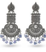 Traditional silver oxidised antique stylish zircon metal drops & danglers