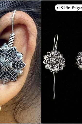 Silver pin bugadi earrings oxidized stud earrings indian boho jewelry silver hippie jewelry