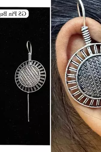 Silver pin bugadi earrings oxidized stud earrings indian boho jewelry silver hippie jewelry