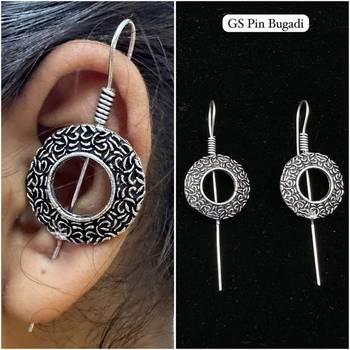Silver pin bugadi earrings oxidized stud earrings indian boho jewelry silver hippie jewelry 1