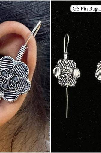 Silver pin bugadi earrings oxidized stud earrings indian boho jewelry silver hippie jewelry
