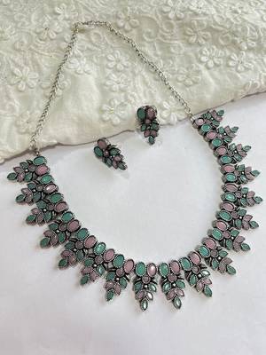 Exquisite handmade designer silver plated necklace jewelery set: oxidized choker necklace set 1