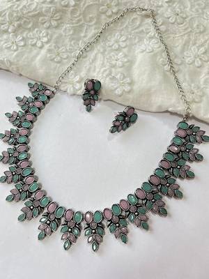 Exquisite handmade designer silver plated necklace jewelery set: oxidized choker necklace set 2