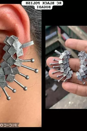 Oxidized german silver beautiful handmade bugadi for women indian unique designed traditional jewelry