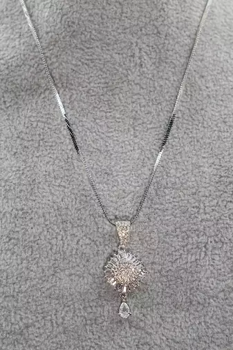 Zirconium faux diamond pendant set, silver plated cz necklace set,american diamond,indian jewellery