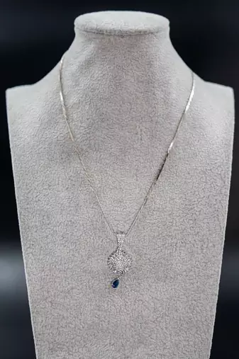 Zirconium faux diamond pendant set, silver plated cz necklace set,american diamond,indian jewellery