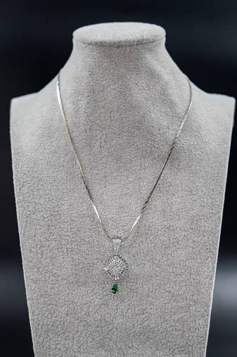Zirconium faux diamond pendant set, silver plated cz necklace set,american diamond,indian jewellery