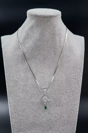 Zirconium faux diamond pendant set, silver plated cz necklace set,american diamond,indian jewellery