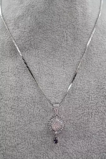 Zirconium faux diamond pendant set, silver plated cz necklace set,american diamond,indian jewellery
