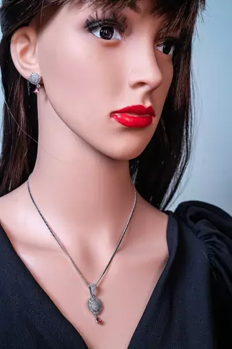 Zirconium faux diamond pendant set, silver plated cz necklace set,american diamond,indian jewellery