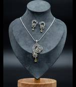 Zirconium faux diamond pendant set, silver plated cz necklace set,american diamond,indian jewellery