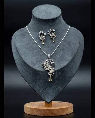 Zirconium faux diamond pendant set, silver plated cz necklace set,american diamond,indian jewellery 2