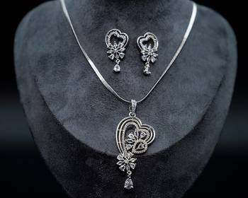 Zirconium faux diamond pendant set, silver plated cz necklace set,american diamond,indian jewellery 1