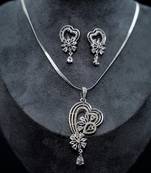 Zirconium faux diamond pendant set, silver plated cz necklace set,american diamond,indian jewellery