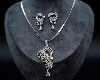 Zirconium faux diamond pendant set, silver plated cz necklace set,american diamond,indian jewellery 2