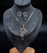 Zirconium faux diamond pendant set, silver plated cz necklace set,american diamond,indian jewellery