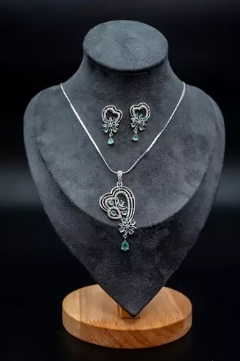 Zirconium faux diamond pendant set, silver plated cz necklace set,american diamond,indian jewellery