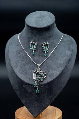 Zirconium faux diamond pendant set, silver plated cz necklace set,american diamond,indian jewellery 1