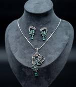 Zirconium faux diamond pendant set, silver plated cz necklace set,american diamond,indian jewellery