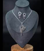 Zirconium faux diamond pendant set, silver plated cz necklace set,american diamond,indian jewellery