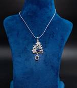 American diamond (cz) silver plated pendant set with earrings pendant blue diamond necklace