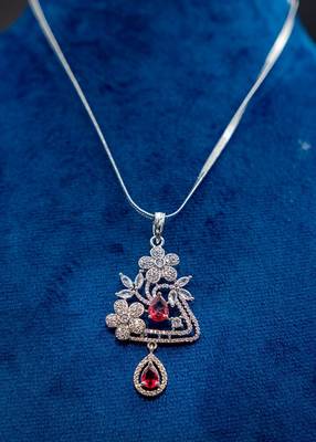 American diamond (cz) silver plated pendant set with earrings pendant blue diamond necklace 1