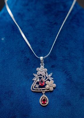 American diamond (cz) silver plated pendant set with earrings pendant blue diamond necklace 2