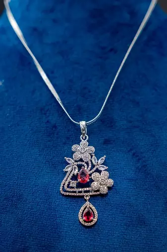 American diamond (cz) silver plated pendant set with earrings pendant blue diamond necklace